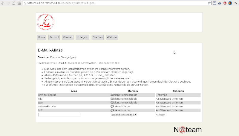 Screenshot of the N@team Control Panel >